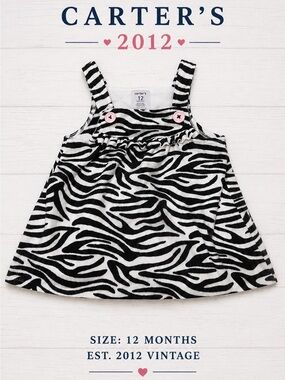 Vintage 2012 Carter’s Zebra Print Dress Baby Girl 12M Y2K Animal Print
